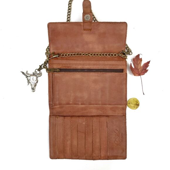 Reworked Patricia Nash Studded Italian Leather Bag w/ Brass Chain Strap & Charm - Picture 13 of 16